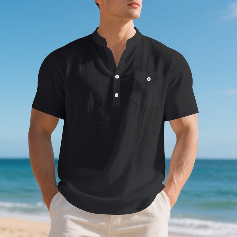 Men's Linen T-Shirt - Lightweight Casual Summer Tee Black Men's T-Shirts