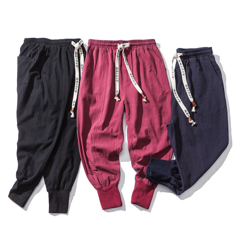 Men's Linen Harem Pants - Casual Ankle-Length Joggers Set Men's Pants