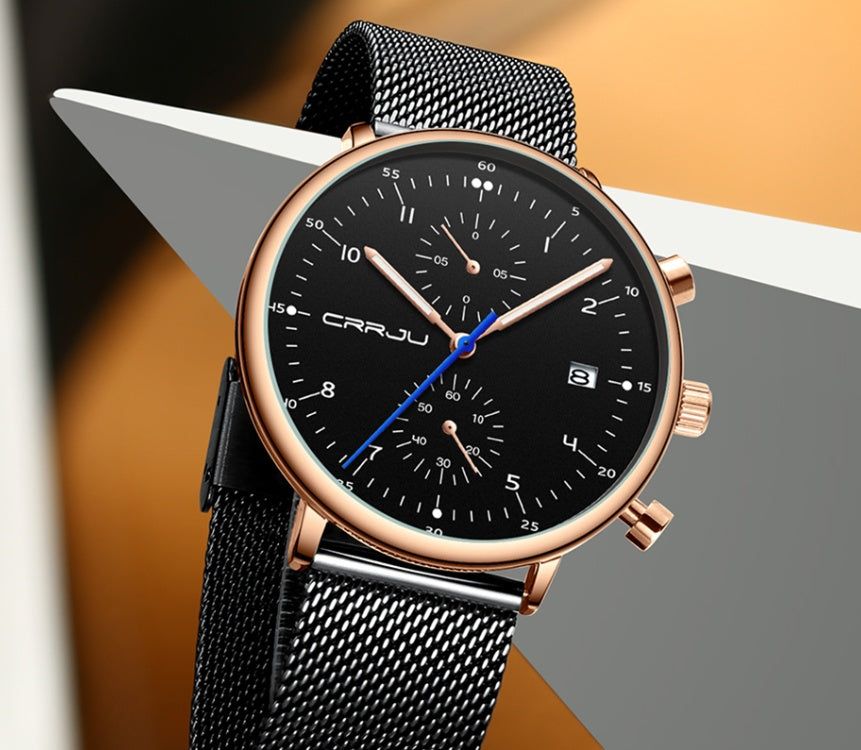 Men's Chronograph Sport Watch - Multi-Function Stainless Steel Watch Gold balck Men's Watches