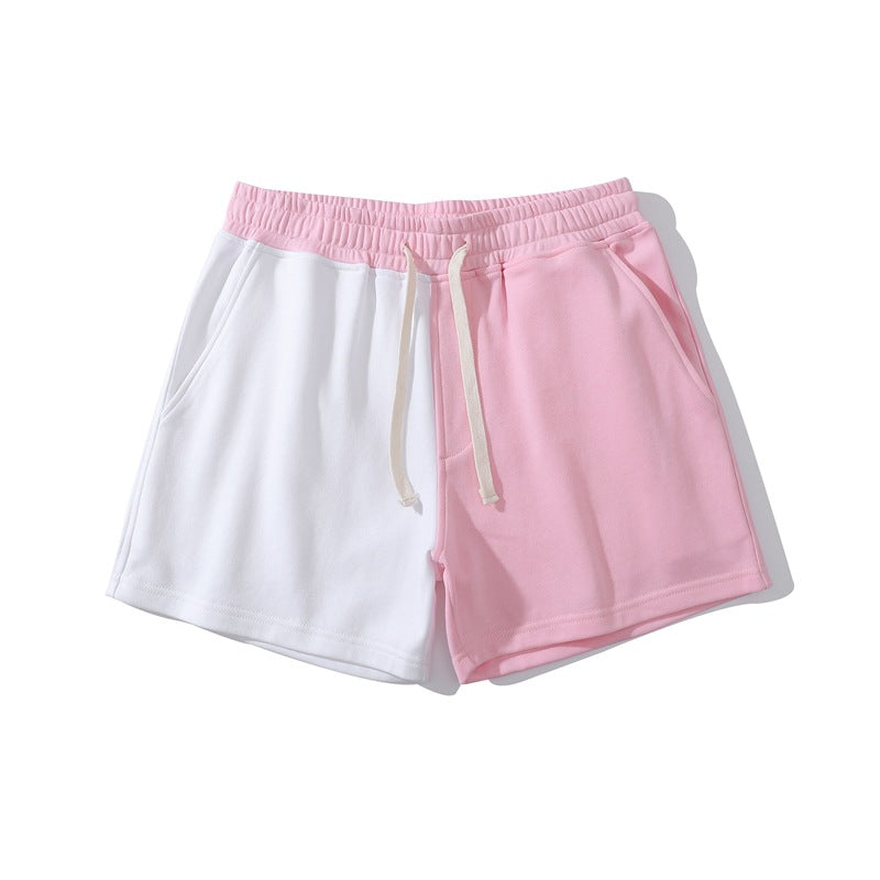 Men's Cotton Knit Athletic Shorts - Oversized Casual Shorts Pink Pink Waist Contrast Color Men's Shorts