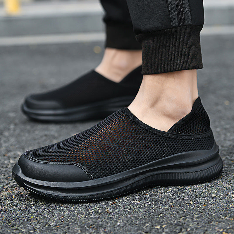 Men's Breathable Mesh Slip-On Shoes - Lightweight Casual Sneakers Black Men's Shoes