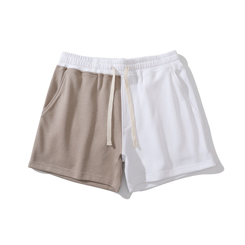 Men's Cotton Contrast Shorts - Oversized Athletic Knit Shorts Khaki Men's Shorts