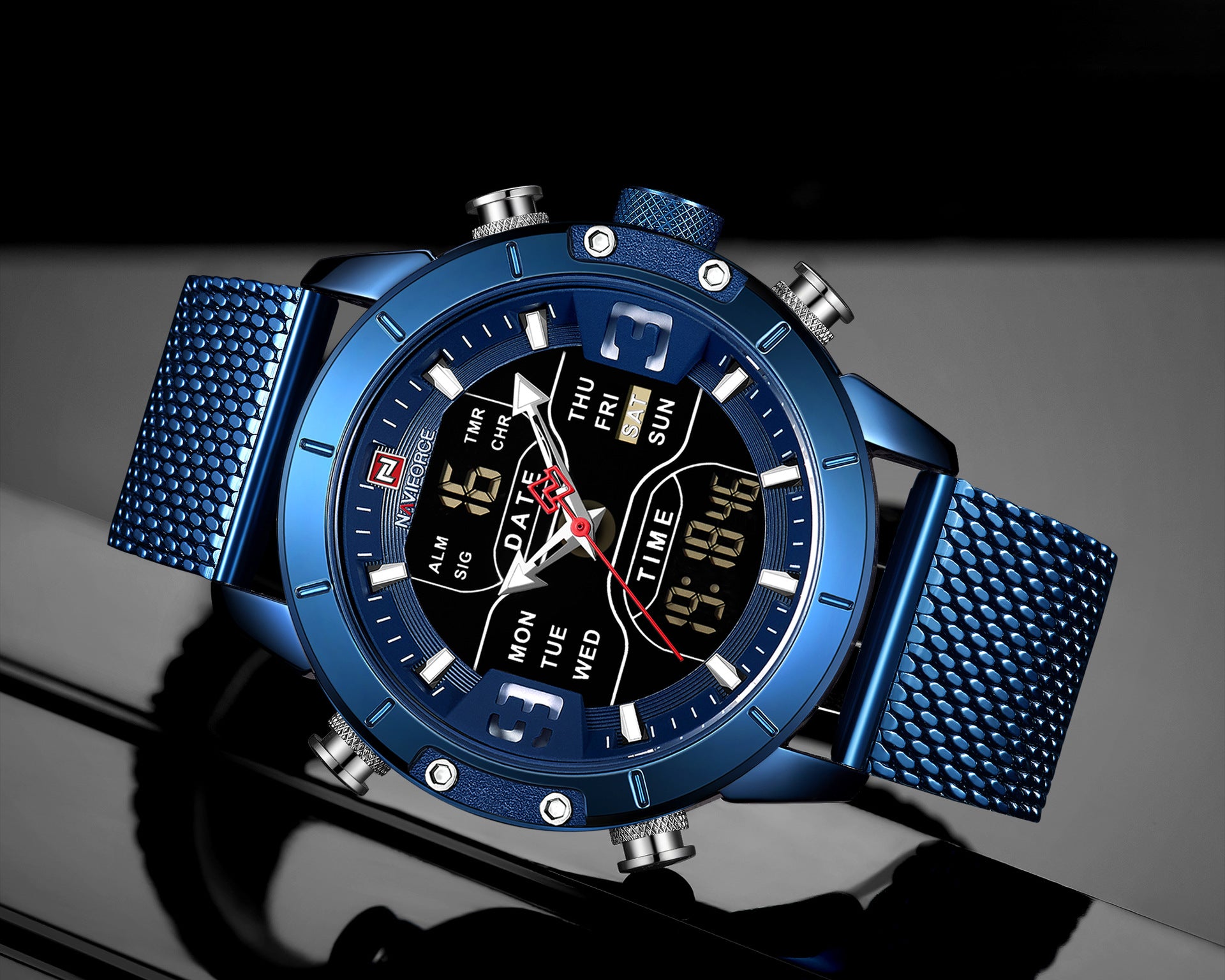 Men's Stainless Steel Sport Watch - 40.5mm Quartz Waterproof Watch Blue Men's Watches
