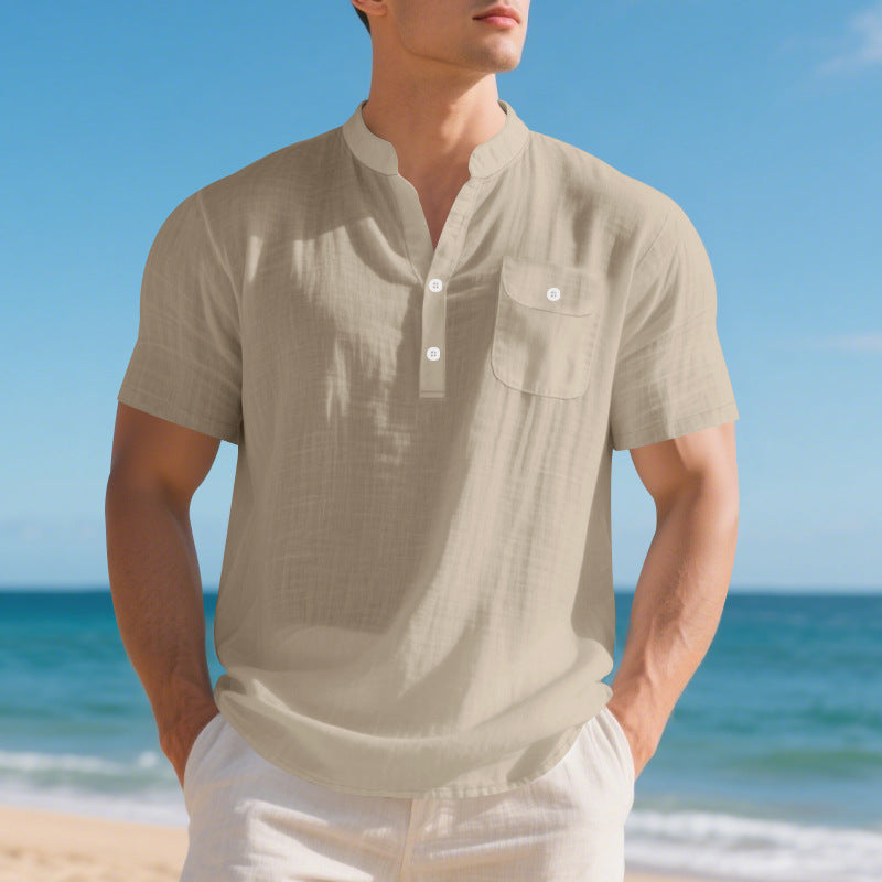 Men's Linen T-Shirt - Lightweight Casual Summer Tee Light Khaki Men's T-Shirts