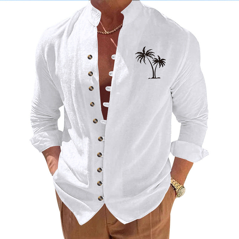 Men's Vintage Print Cardigan - Slim Fit Long Sleeve Shirt Men's Shirts