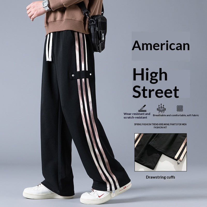 Men's Three-Stripe Track Pants - High-Waist Straight Leg Joggers Men's Pants