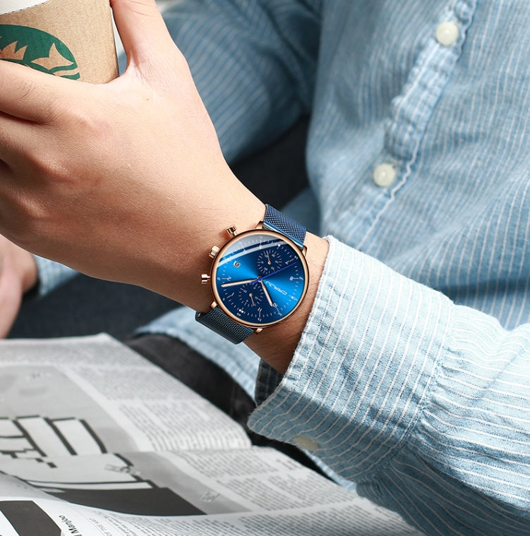 Men's Chronograph Sport Watch - Multi-Function Stainless Steel Watch Whole blue Men's Watches