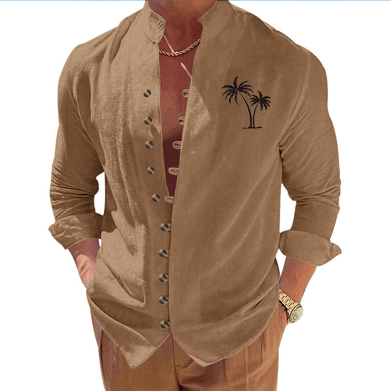 Men's Vintage Print Cardigan - Slim Fit Long Sleeve Shirt Men's Shirts