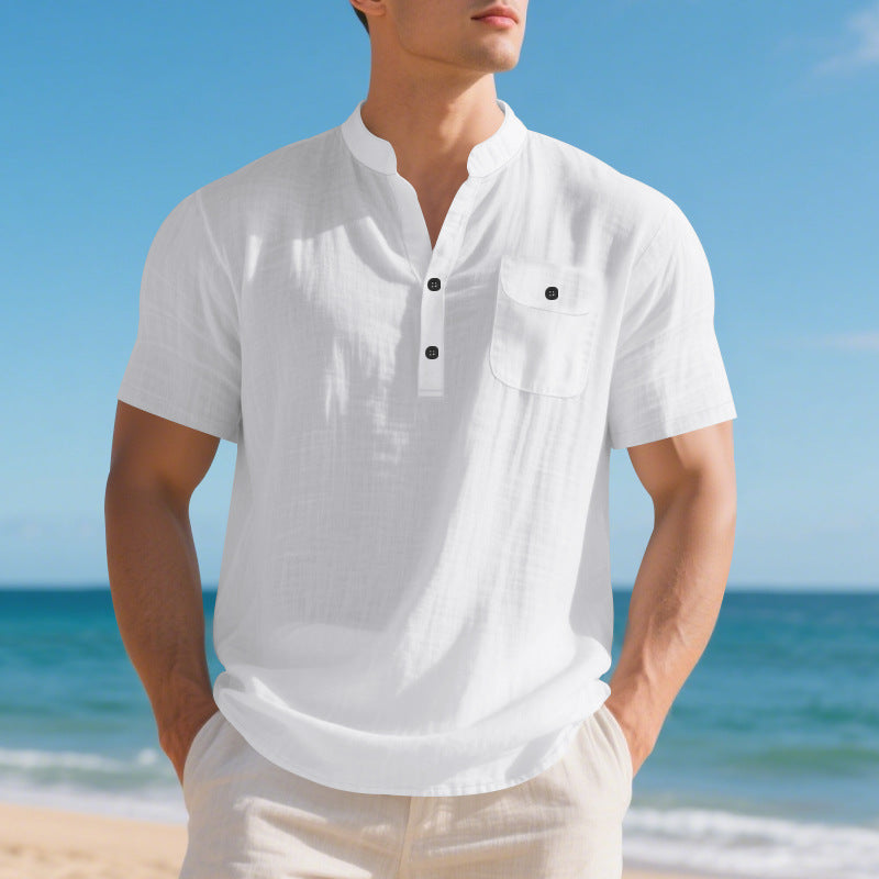 Men's Linen T-Shirt - Lightweight Casual Summer Tee White Men's T-Shirts
