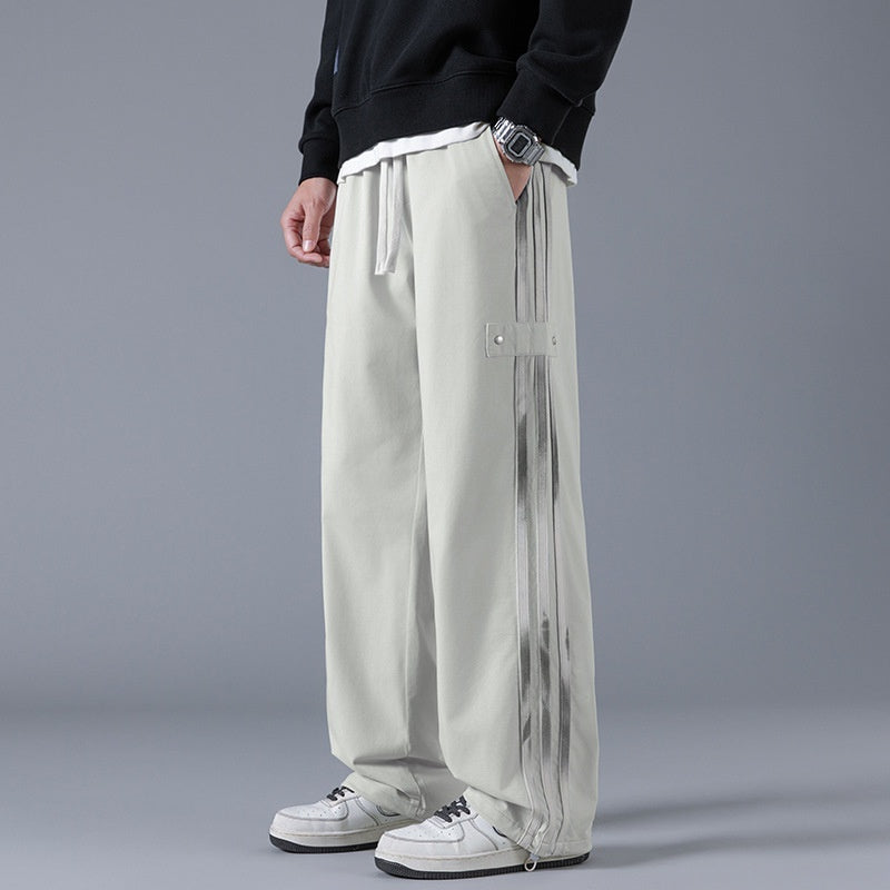 Men's Three-Stripe Track Pants - High-Waist Straight Leg Joggers Light Gray Men's Pants