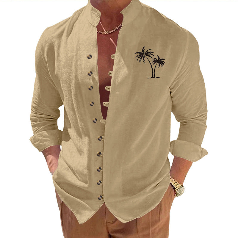 Men's Vintage Print Cardigan - Slim Fit Long Sleeve Shirt Men's Shirts