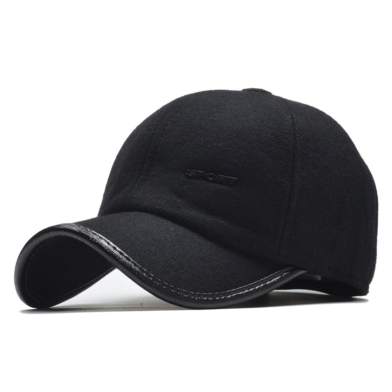 Men's Cotton Baseball Cap - Adjustable Snapback Trucker Hat in black with subtle logo and curved brim design