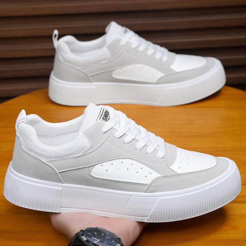 Men's Platform Sneakers - Low-Top Color Block Casual Streetwear Shoes Gray White 0