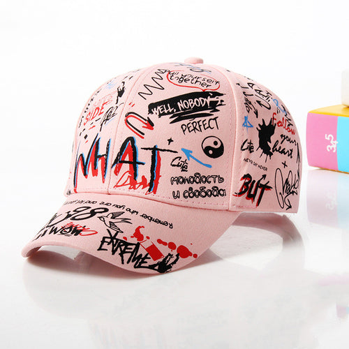 Unisex 'WHAT' Graffiti Baseball Cap - Hip Hop Snapback Hat Pink One size fits all Unisex Hats