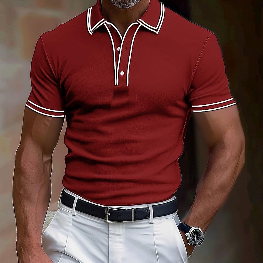Men's Modal Polo Shirt - Business Casual Lapel Tee Red Men's Polo Shirts