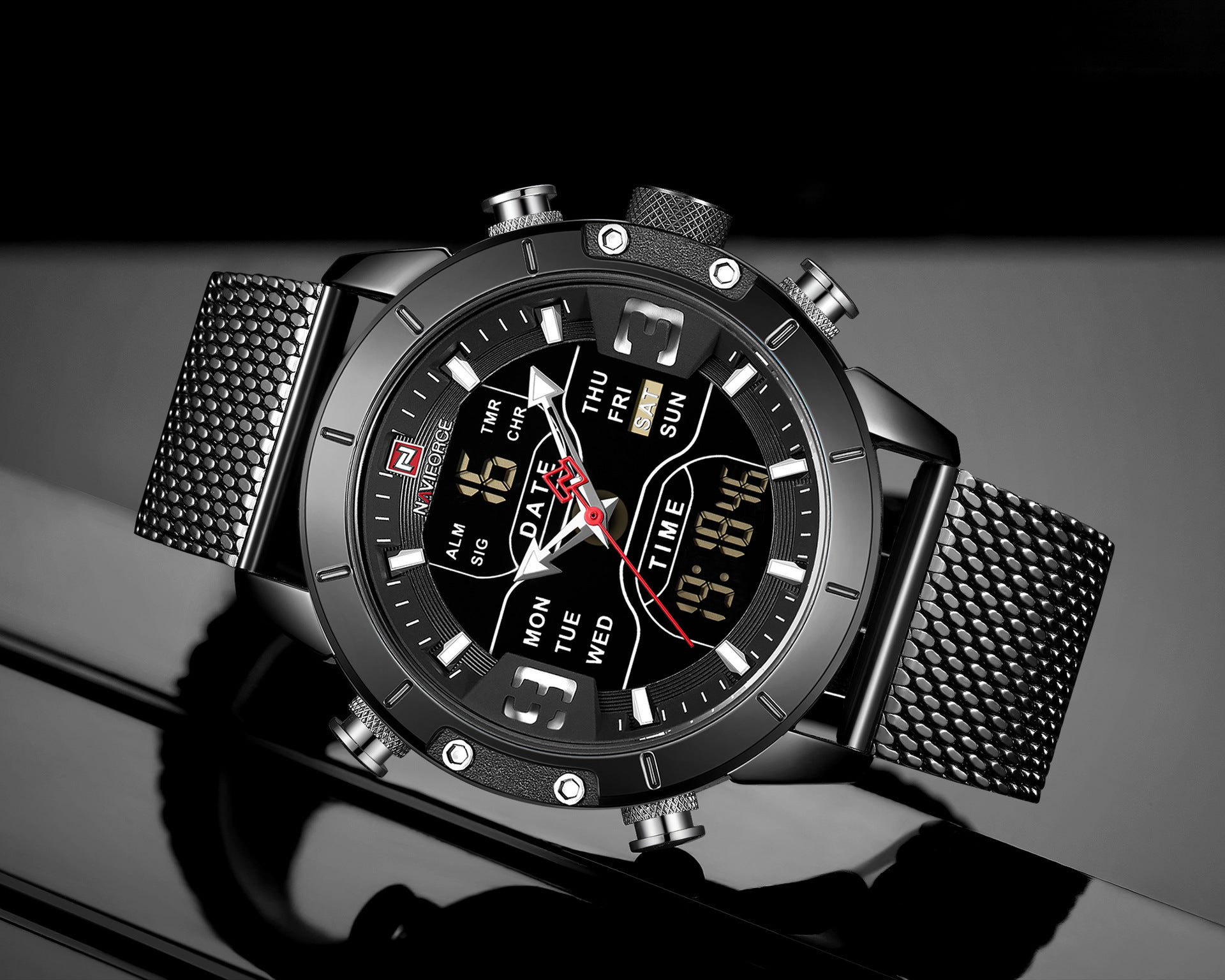 Men's Stainless Steel Sport Watch - 40.5mm Quartz Waterproof Watch Black shell black Men's Watches
