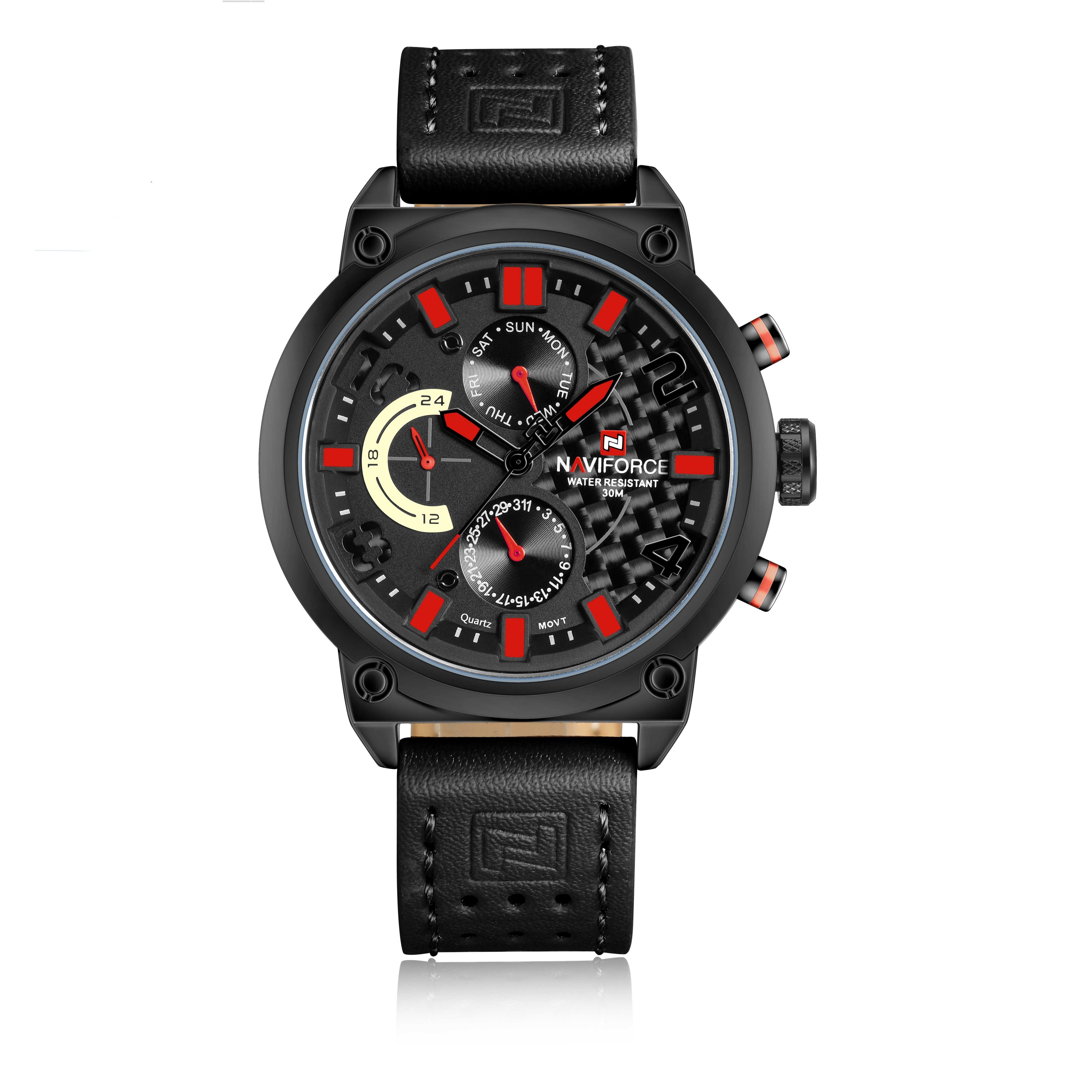 Men's Sport Quartz Watch - 48mm Multi-Function Stainless Steel Watch Red Men's Watches