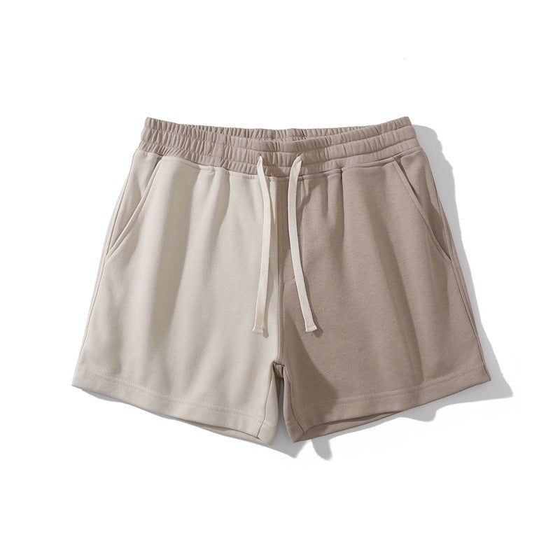 Men's Cotton Contrast Shorts - Oversized Athletic Knit Shorts Double Khaki Men's Shorts