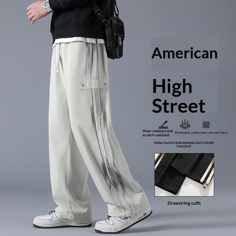 Men's Three-Stripe Track Pants - High-Waist Straight Leg Joggers Men's Pants