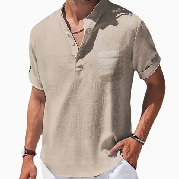 Men's 3/4 Sleeve Polo Shirt - Loose Fit Lapel Tee Khaki Men's Polo Shirts