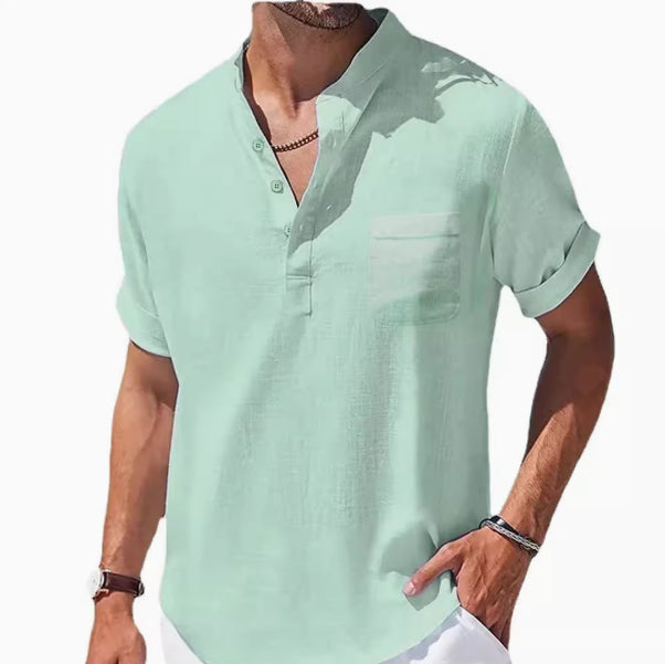 Men's 3/4 Sleeve Polo Shirt - Loose Fit Lapel Tee Green Men's Polo Shirts