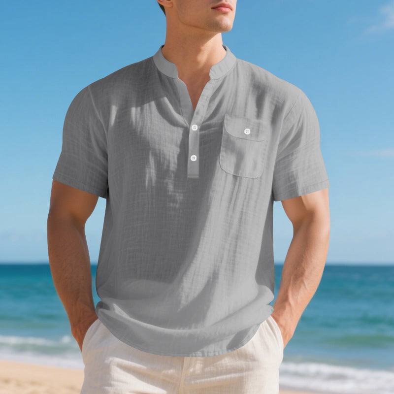 Men's Linen T-Shirt - Lightweight Casual Summer Tee Gray Men's T-Shirts