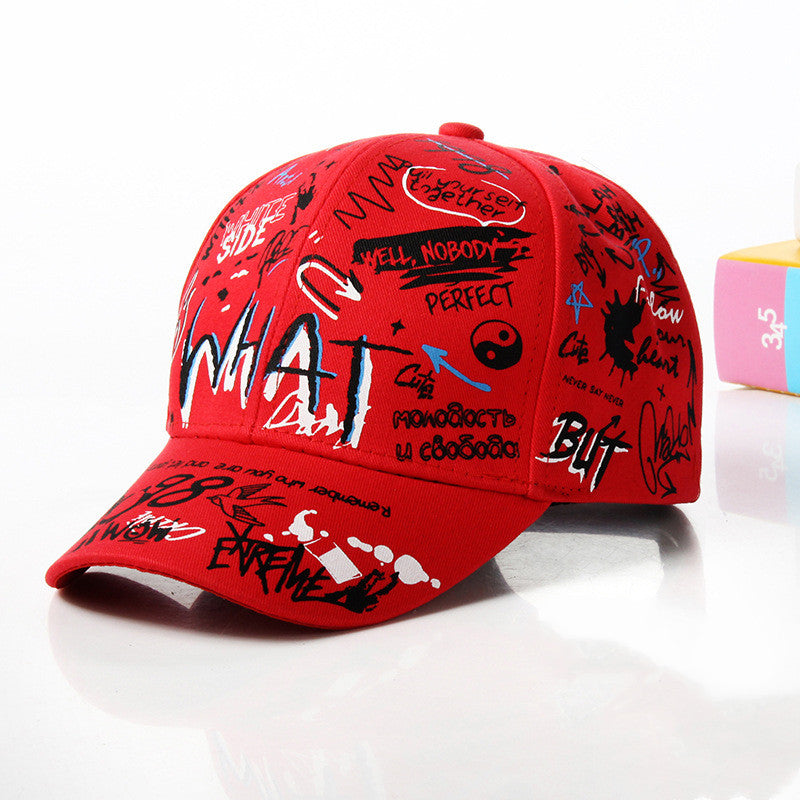 Unisex 'WHAT' Graffiti Baseball Cap - Hip Hop Snapback Hat Red One size fits all Unisex Hats