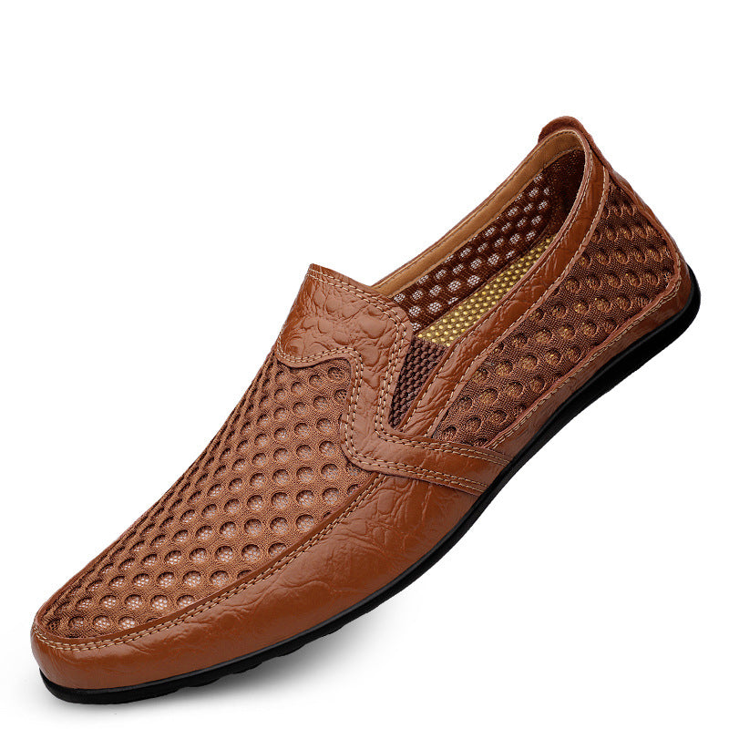 Men's Genuine Leather Sandals - Summer Comfort Slip-On Shoes Brown Men's Sandals