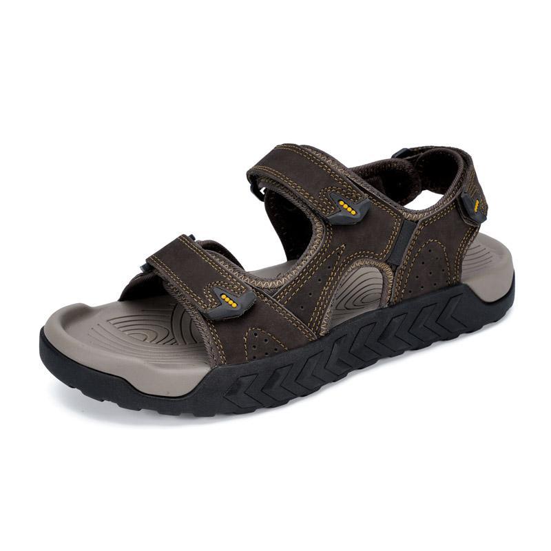 Men's Leather Sport Sandals - Breathable Outdoor Beach Sandals Dark Brown Men's Sandals