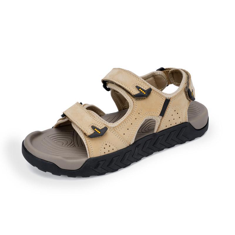 Men's Leather Sport Sandals - Breathable Outdoor Beach Sandals Khaki Men's Sandals