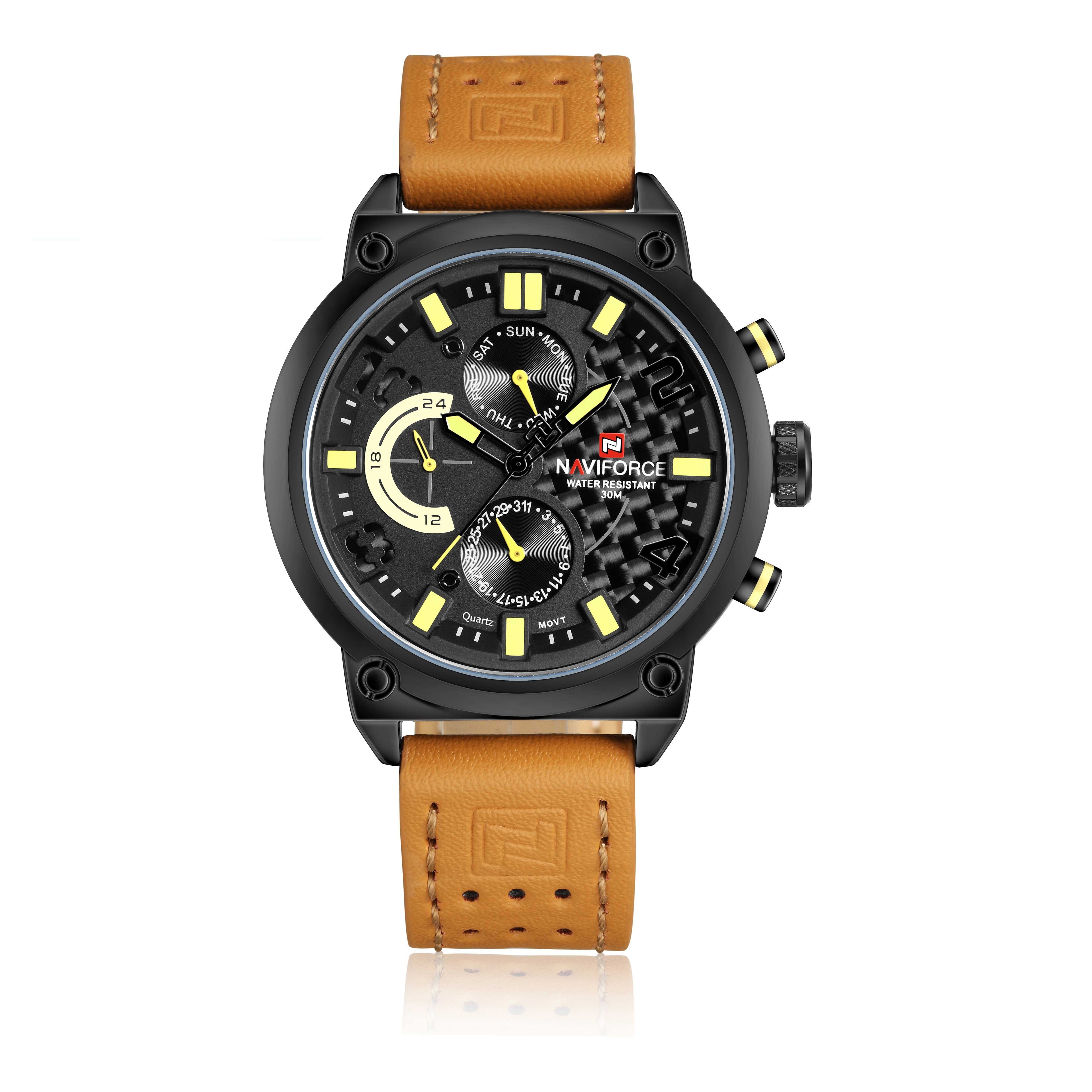 Men's Sport Quartz Watch - 48mm Multi-Function Stainless Steel Watch Yellow Men's Watches