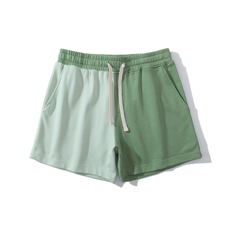 Men's Cotton Contrast Shorts - Oversized Athletic Knit Shorts Double Green Men's Shorts