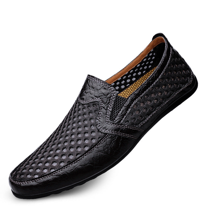 Men's Genuine Leather Sandals - Summer Comfort Slip-On Shoes Black Men's Sandals