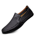 Men's Genuine Leather Sandals - Summer Comfort Slip-On Shoes Black Men's Sandals