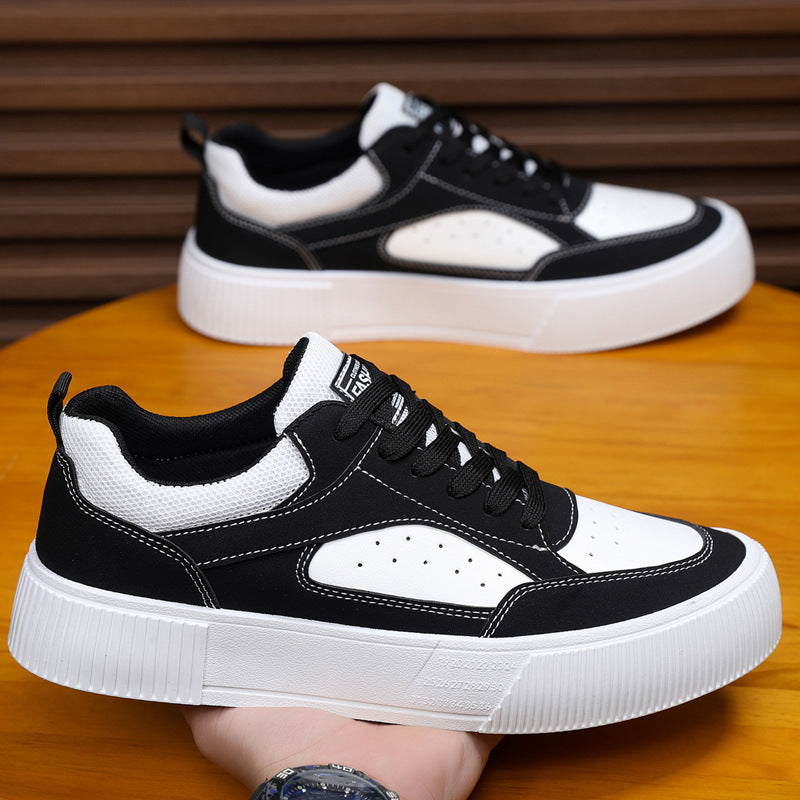Men's Platform Sneakers - Low-Top Color Block Casual Streetwear Shoes Black white 0