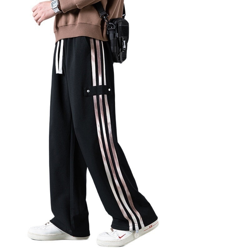 Men's Three-Stripe Track Pants - High-Waist Straight Leg Joggers Men's Pants