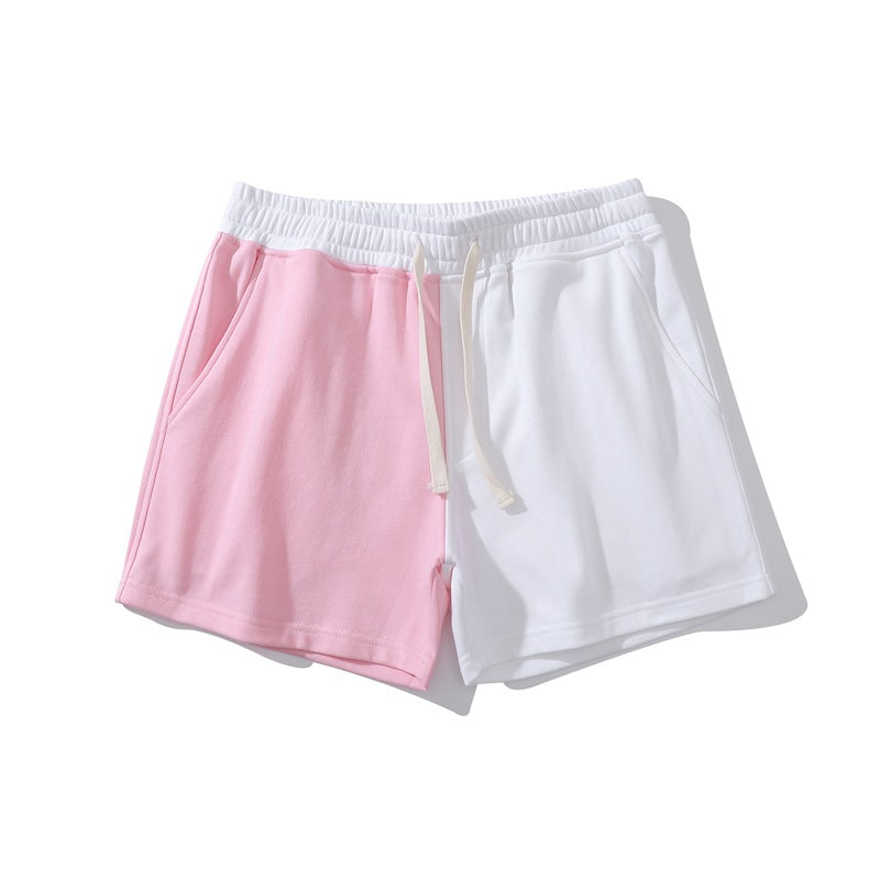 Men's Cotton Knit Athletic Shorts - Oversized Casual Shorts Pink White Waist Collision Men's Shorts