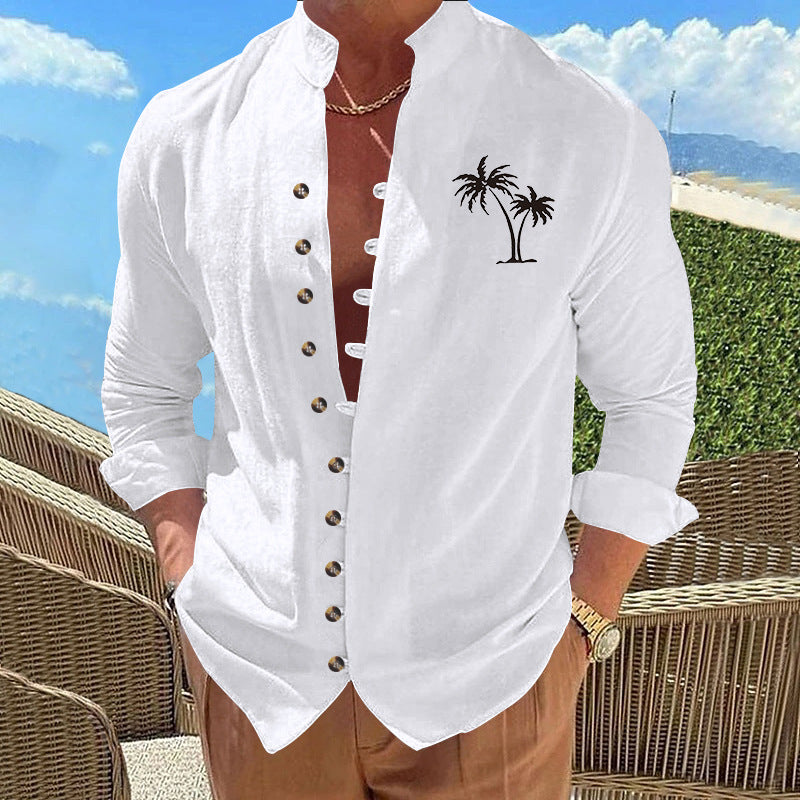 Men's Vintage Print Cardigan - Slim Fit Long Sleeve Shirt Men's Shirts