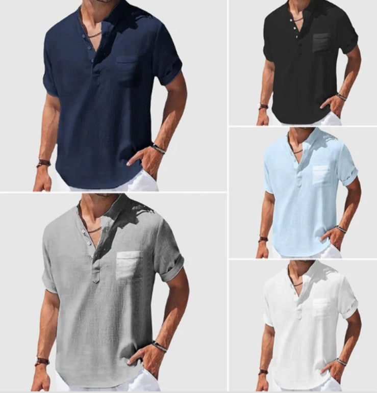 Men's 3/4 Sleeve Polo Shirt - Loose Fit Lapel Tee 5Color Set Men's Polo Shirts
