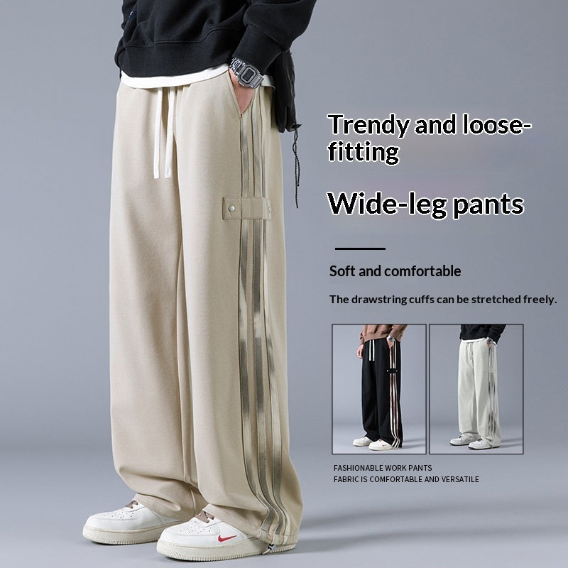 Men's Three-Stripe Track Pants - High-Waist Straight Leg Joggers Men's Pants